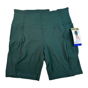 NWT Mondetta High Waist Biker Shorts Women's Sz L Hunter Green Ribbed Gym Active